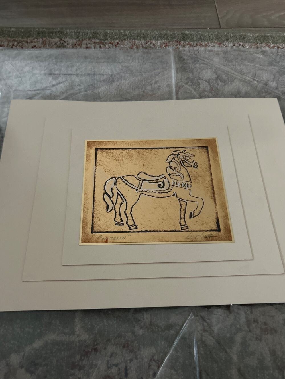 Race Horse Contessa - signed etched Horse - matted